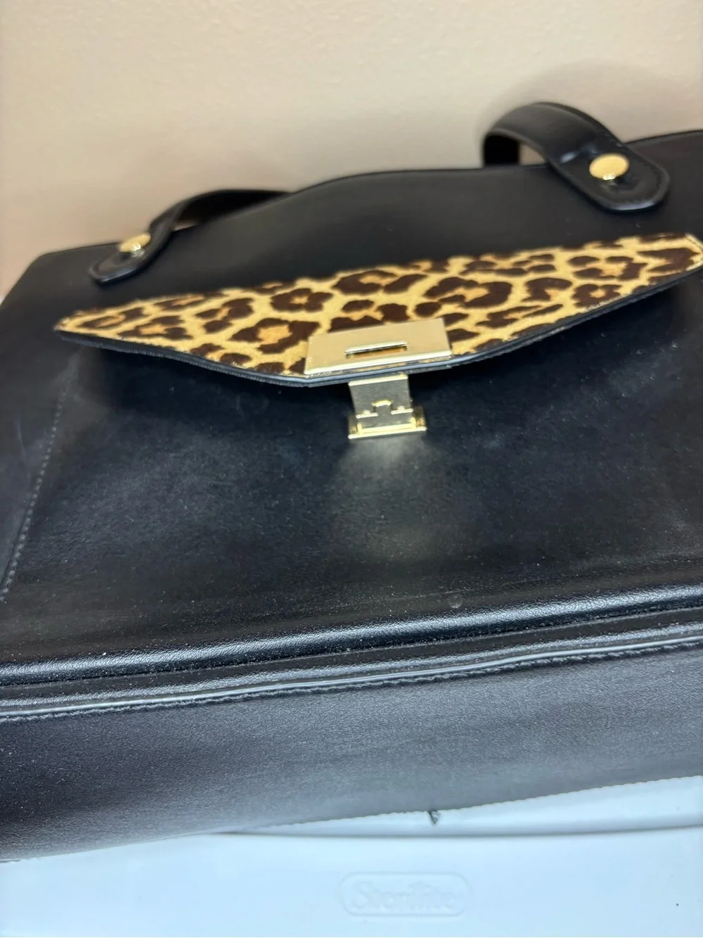 Kelly & Katie Purse Black & Leopard Print Oversized 3-in-1 Tote Satchel Bag